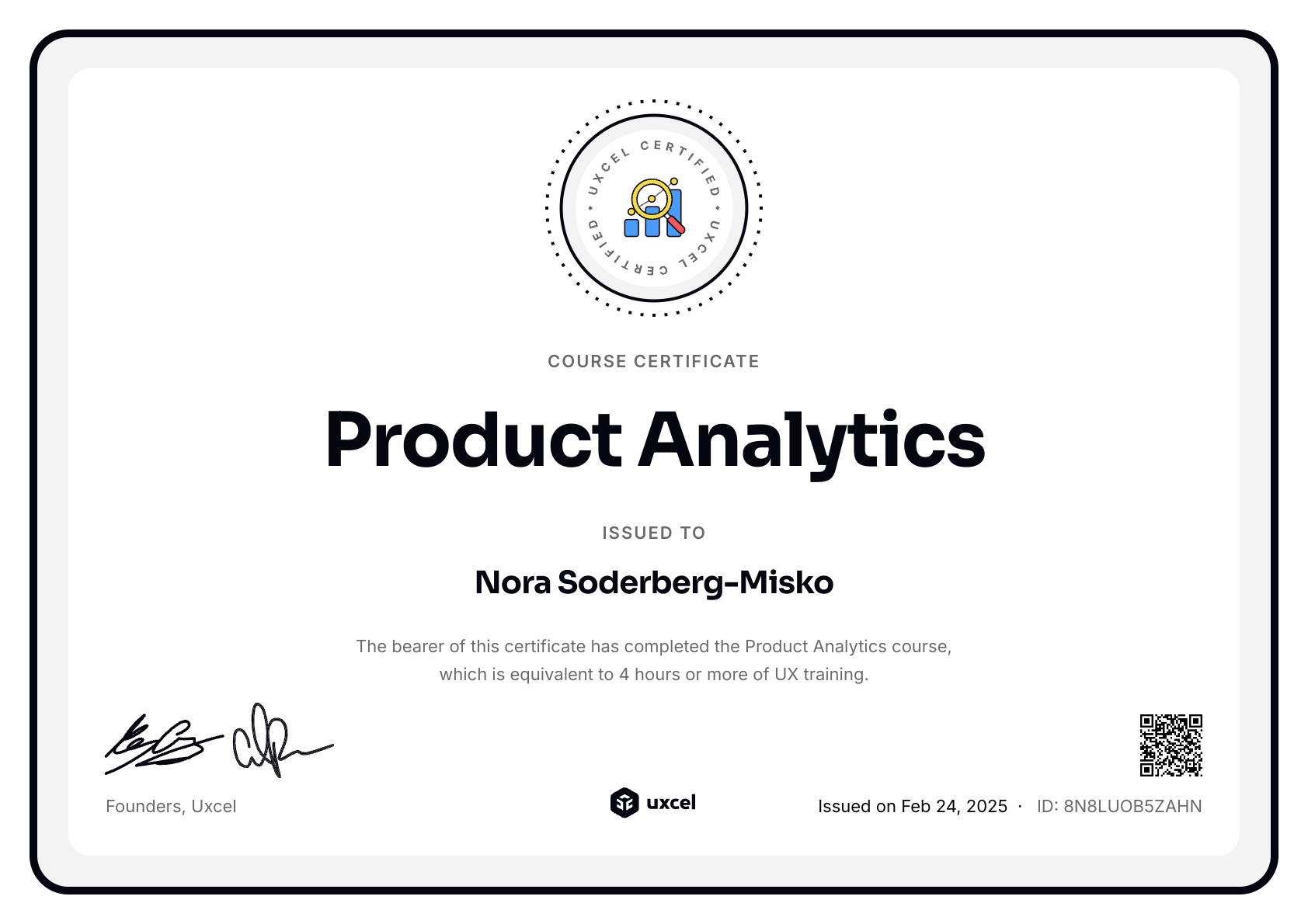 Nora Soderberg-Misko's certificate
